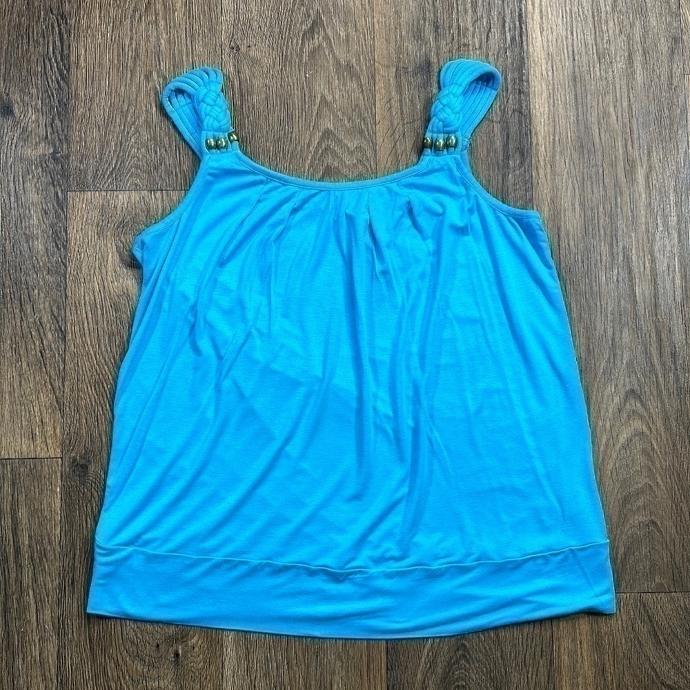 AGB Blue Gold Accent Beads Blouse - 95% Rayon